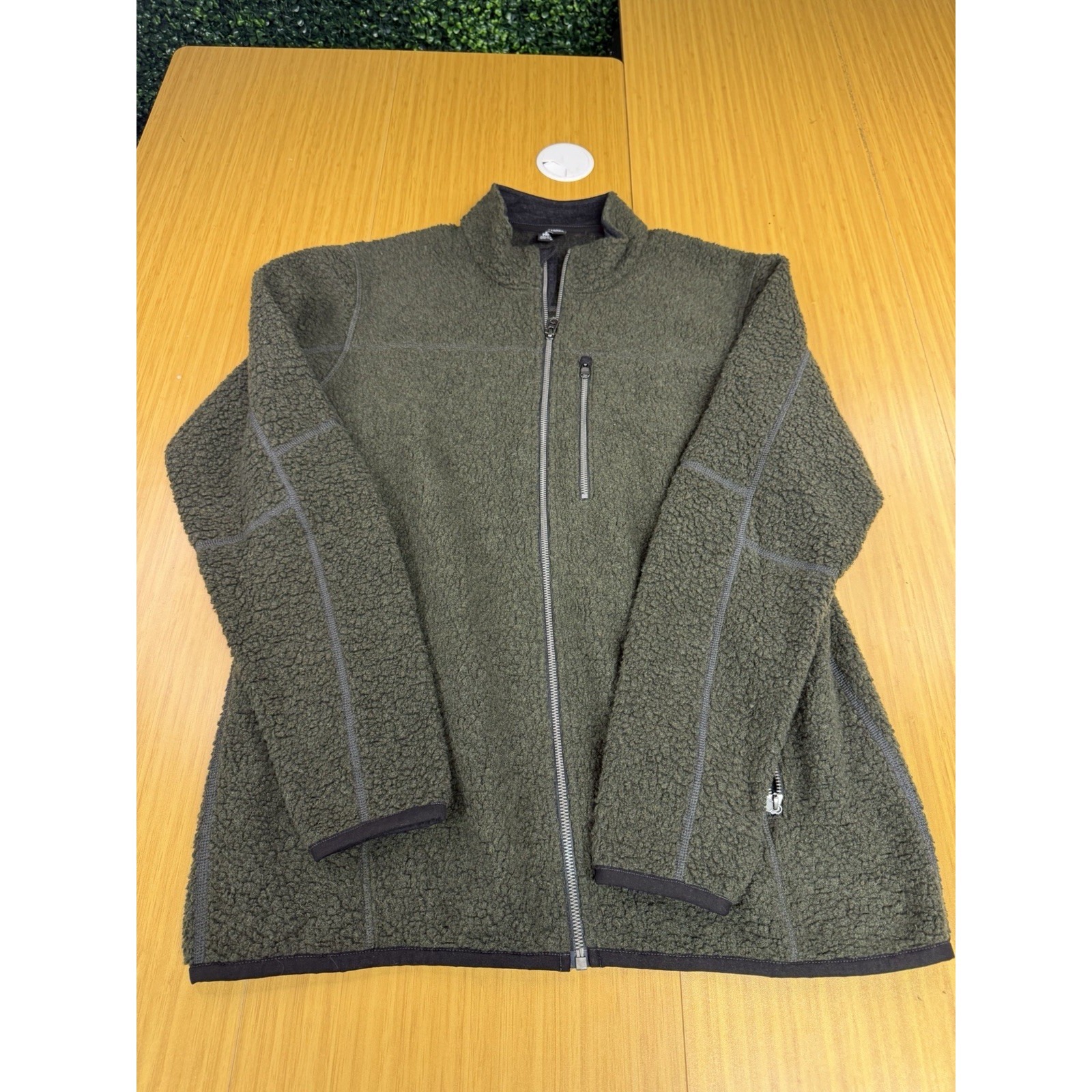 Kuhl Projekt Mens Large Green Deep Pile Full Zip Fleece Coat Jacket Wool Blend